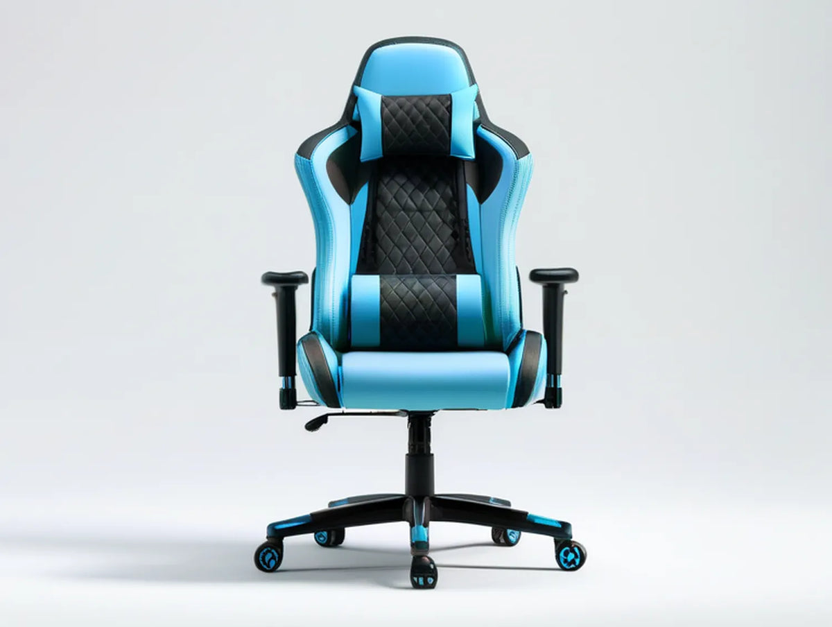 Blue and Black High-Back Gaming Chair with Adjustable Arms, 27.6 x 20.9 x 49.2-53.1 in