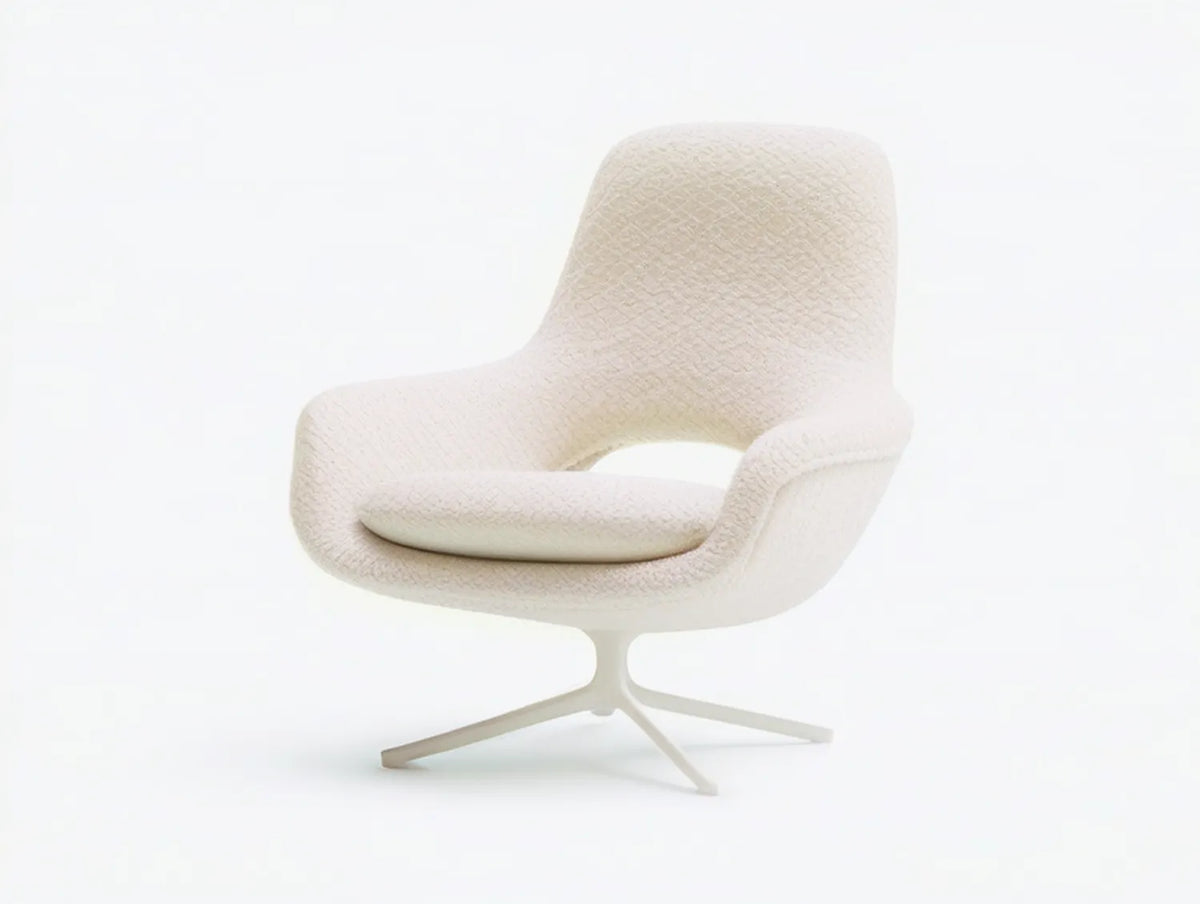 Cream Swivel Dining Chair with Arms, Boucle Upholstery, 25.6 x 24.4 x 32.7 in