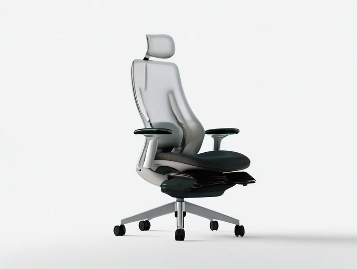 Ergonomic Gray Mesh Office Chair with Headrest, Black Seat and Silver Base, 27.6 x 27.6 x 46.5-50.4 in