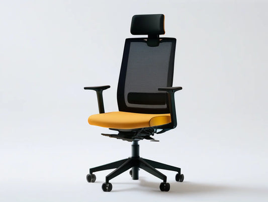 Ergonomic Mesh Office Chair with Adjustable Headrest, Yellow and Black, 26 x 26 x 47-51 in