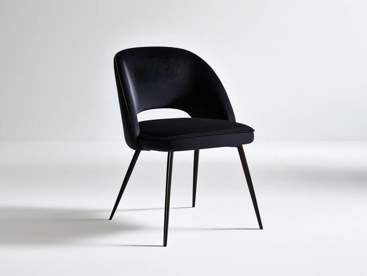 Black PU Upholstered Dining Chair with Curved Backrest and Steel Legs, 21.7 x 22.4 x 31.5 in