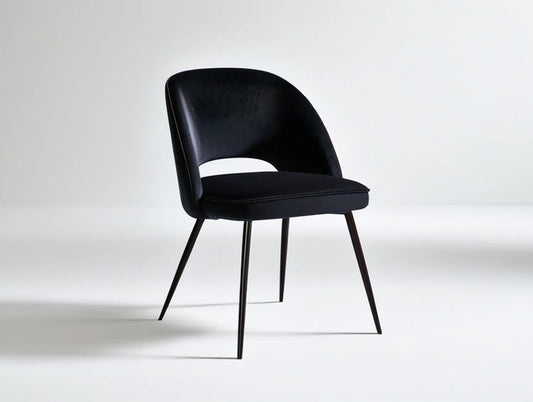 Black PU Upholstered Dining Chair with Curved Backrest and Steel Legs, 21.7 x 22.4 x 31.5 in