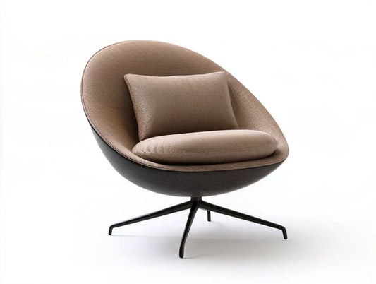 Taupe Swivel Lounge Chair with Black Steel Base, 31.5 x 30 x 31.5 in