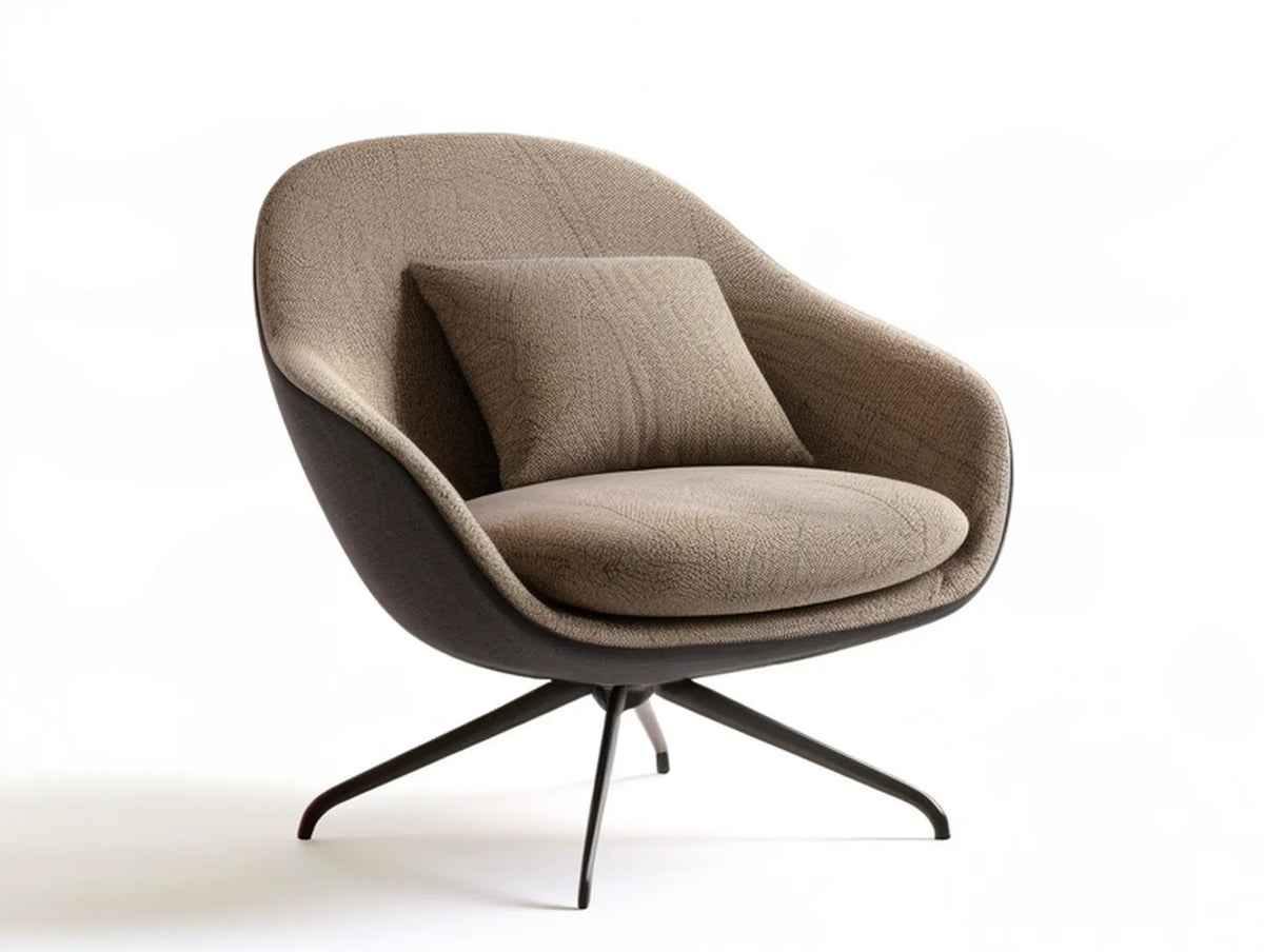 Taupe Boucle Swivel Lounge Chair with Black Steel Base, 31.5 x 32 x 32 in