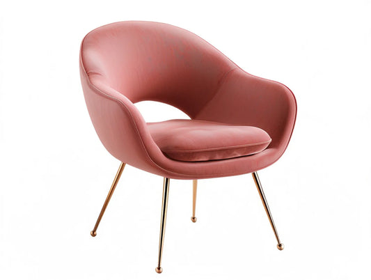 Pink Velvet Curved Dining Armchair with Gold Steel Legs, 29.5 x 28 x 31 in