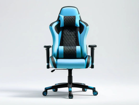 Blue and Black High-Back Gaming Chair with Adjustable Arms, 27.6 x 20.9 x 49.2-53.1 in