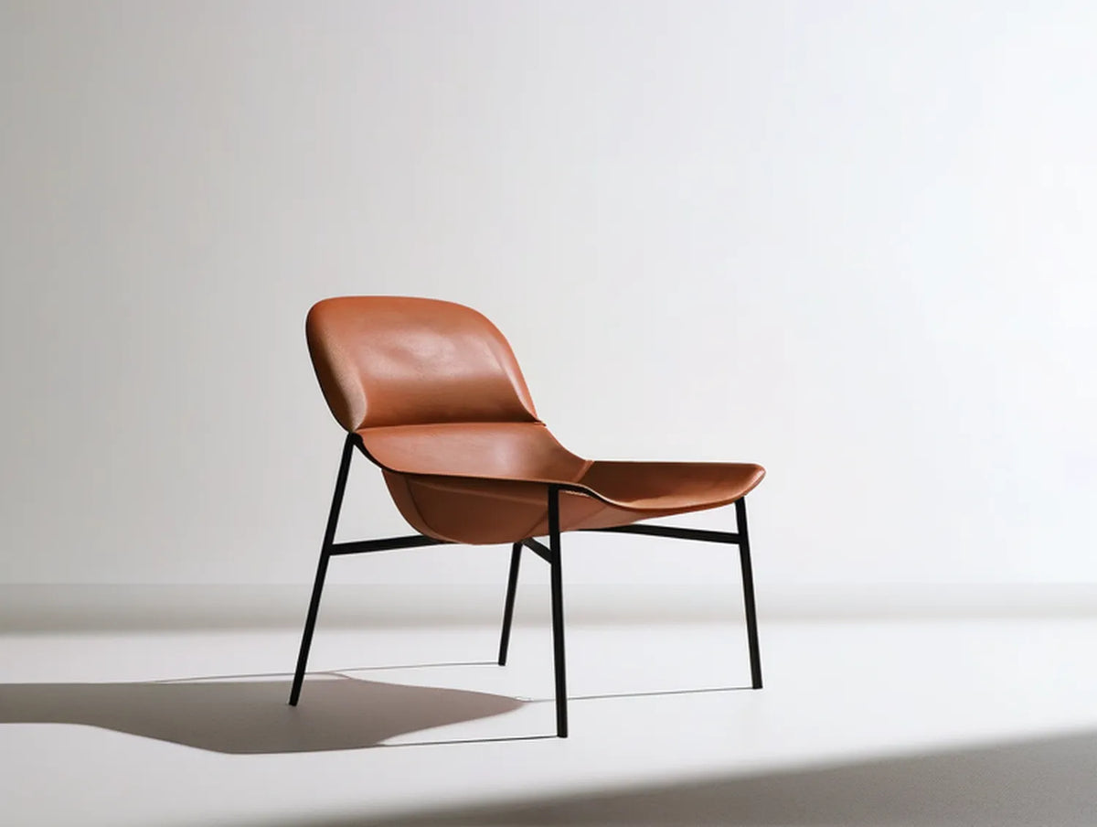 Brown PU Upholstered Dining Chair with Curved Backrest, Black Steel Legs, 54 x 58 x 80 cm