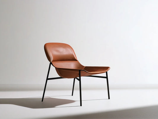 Brown PU Upholstered Dining Chair with Curved Backrest, Black Steel Legs, 54 x 58 x 80 cm
