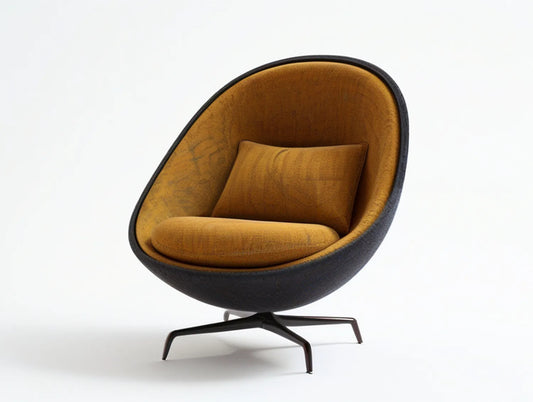 Mustard Yellow and Black Swivel Lounge Chair with Polyester Upholstery, 32.7 x 31.5 x 35.4 in