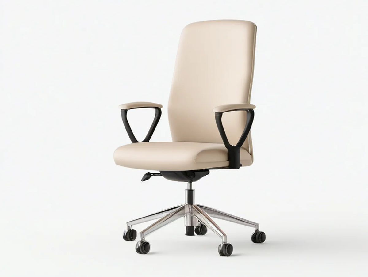 Beige PU Leather High-Back Executive Office Chair with Adjustable Height, 25.6 x 25.6 x 45.3-49.2 in