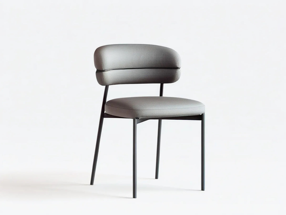 Gray PU Leather Dining Chair with Rounded Backrest and Black Steel Frame, 20.5 x 22 x 31.5 in