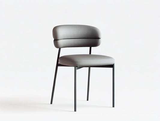 Gray PU Leather Dining Chair with Rounded Backrest and Black Steel Frame, 20.5 x 22 x 31.5 in