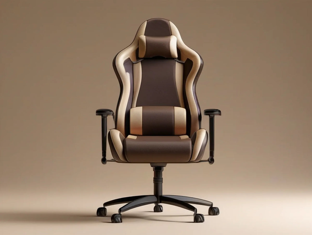 High-Back Racing-Style Swivel Chair, Brown/Beige/Black, 27.6 x 27.6 x 48.0-52.0 in