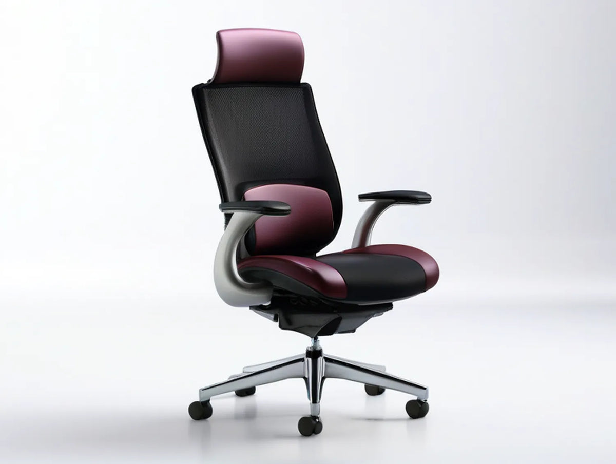 Ergonomic High-Back Executive Office Chair with Headrest, 26.8 x 27.6 x 46.5-50.4 in, Black/Burgundy/Silver