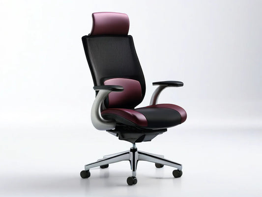 Ergonomic High-Back Executive Office Chair with Headrest, 26.8 x 27.6 x 46.5-50.4 in, Black/Burgundy/Silver