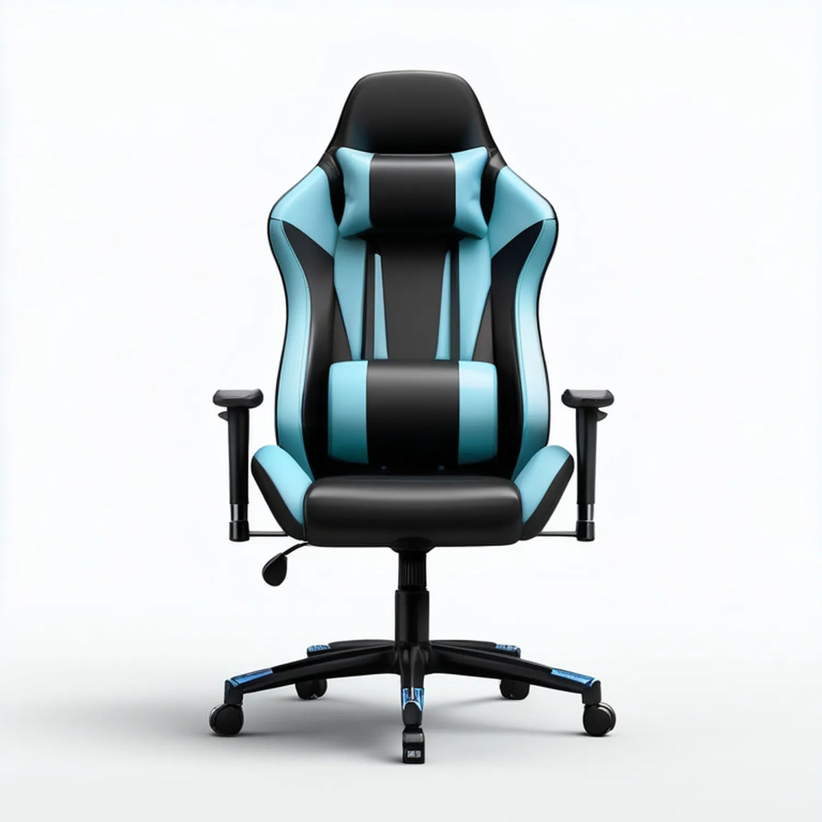 High-Back Black and Cyan PU Leather Gaming Chair, 25.6 x 25.6 x 48-52 in