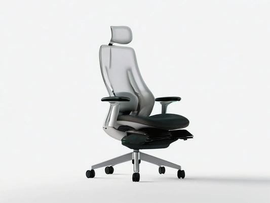 Ergonomic Gray Mesh Office Chair with Headrest, Black Seat and Silver Base, 27.6 x 27.6 x 46.5-50.4 in